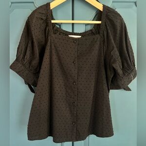 LC Lauren Conrad Black Swiss Dot Peasant Blouse